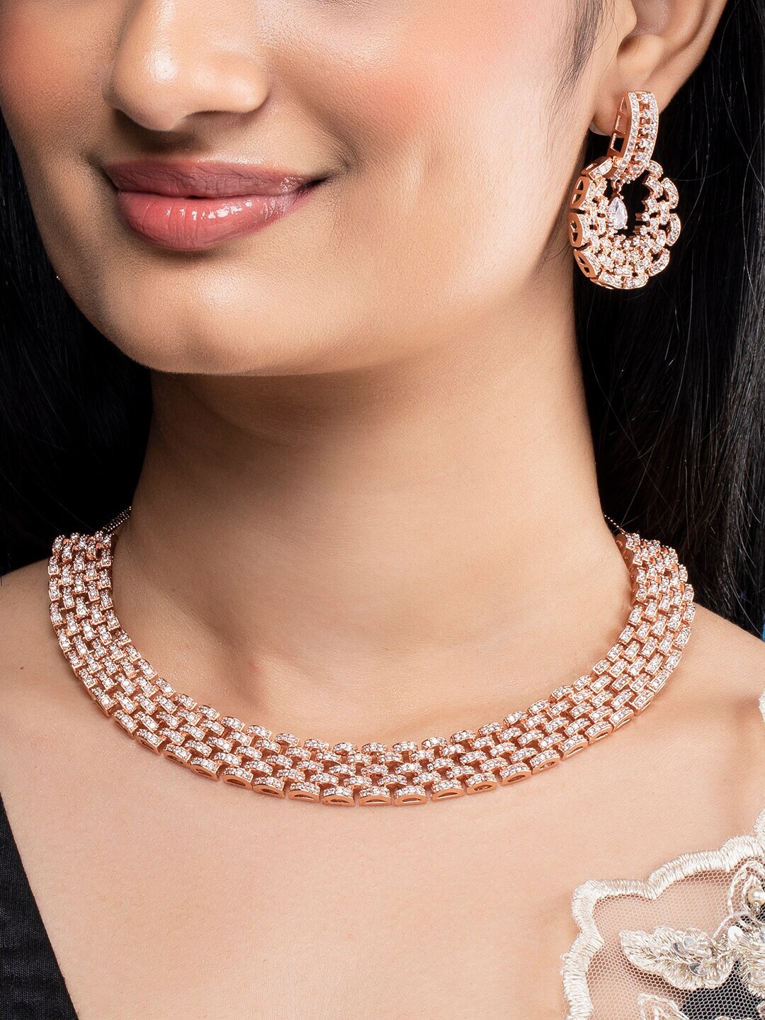 

Rubans Rose Gold-Plated CZ-Studded Jewellery Set