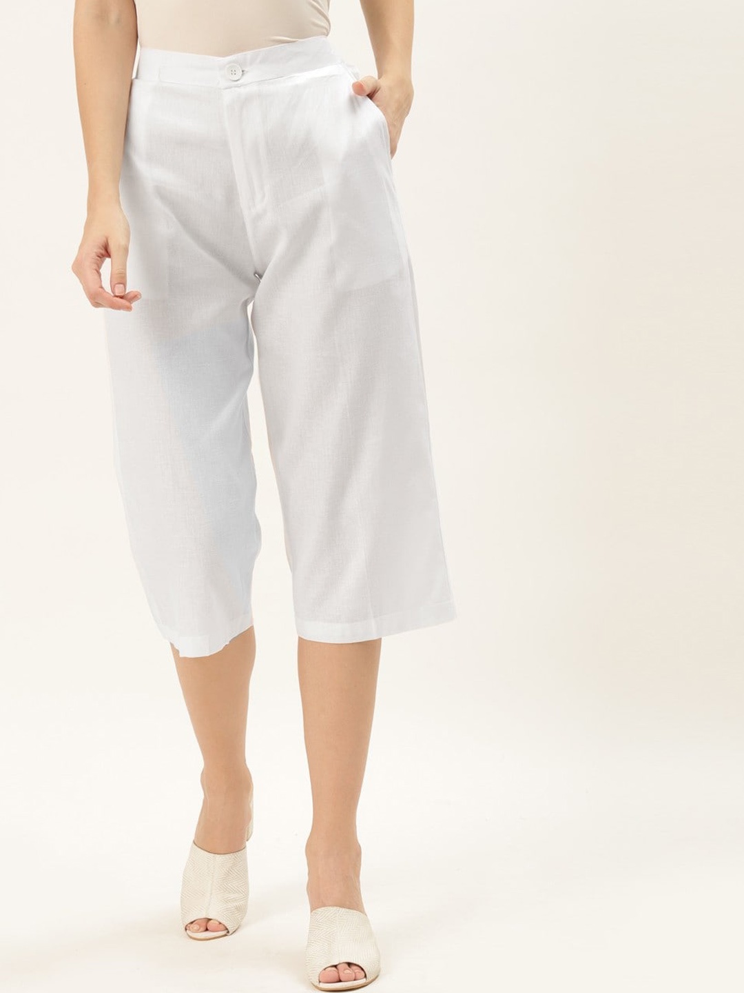 

RIVI Women Cotton White Flared Culottes Trousers