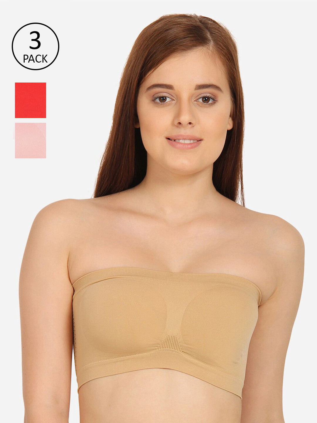 

Innocence Pink & Beige Set Of 3 Bandeau Bra