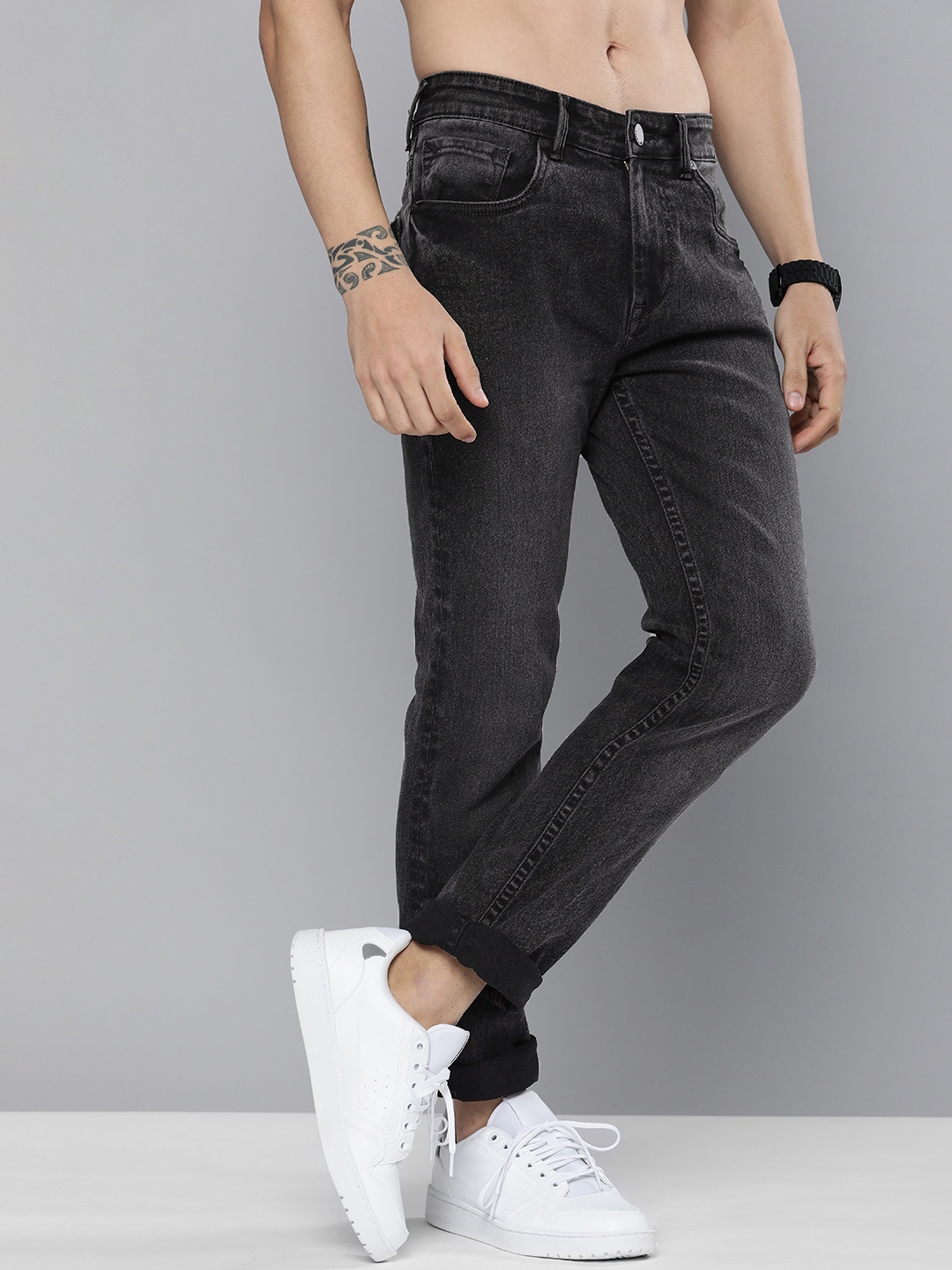 

HERE&NOW Men Grey Light Fade Stretchable Jeans