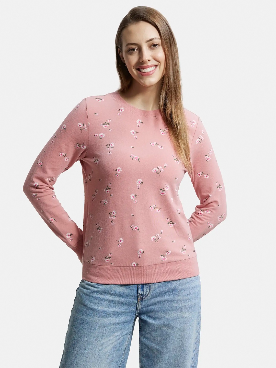 

Jockey French Terry Fabric Printed Sweatshirt with Ribbed Cuffs, Pink