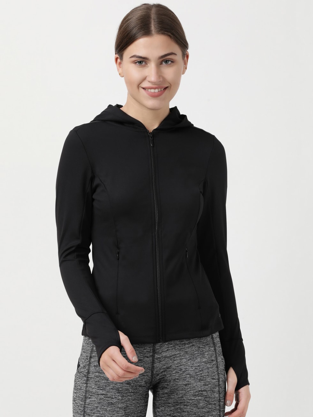 

Jockey Women Black Solid Hooded Sporty Jacket