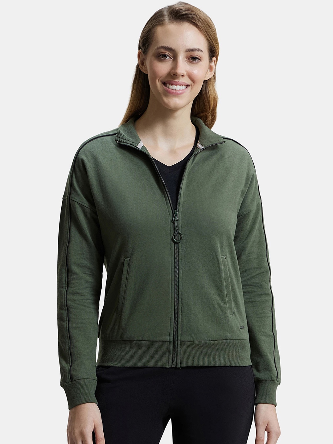 

Jockey Super Combed Cotton French Terry Drop Shoulder Styled Jacket -A111, Green