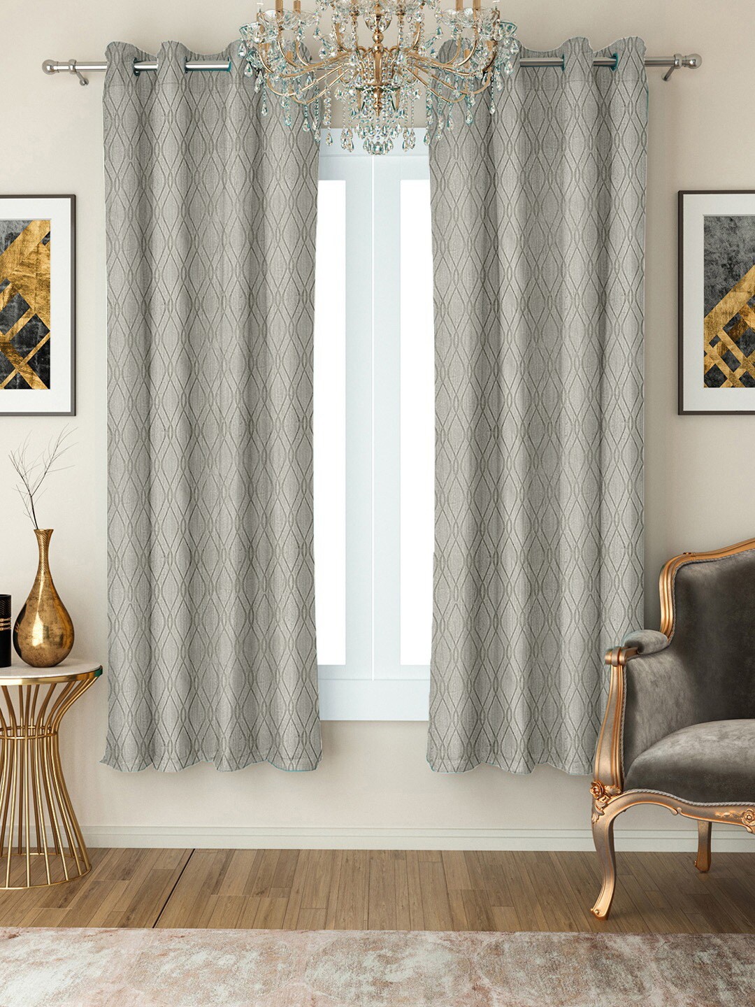

Cortina Set of 2 Embossed Abstract Printed Window Curtains, Grey