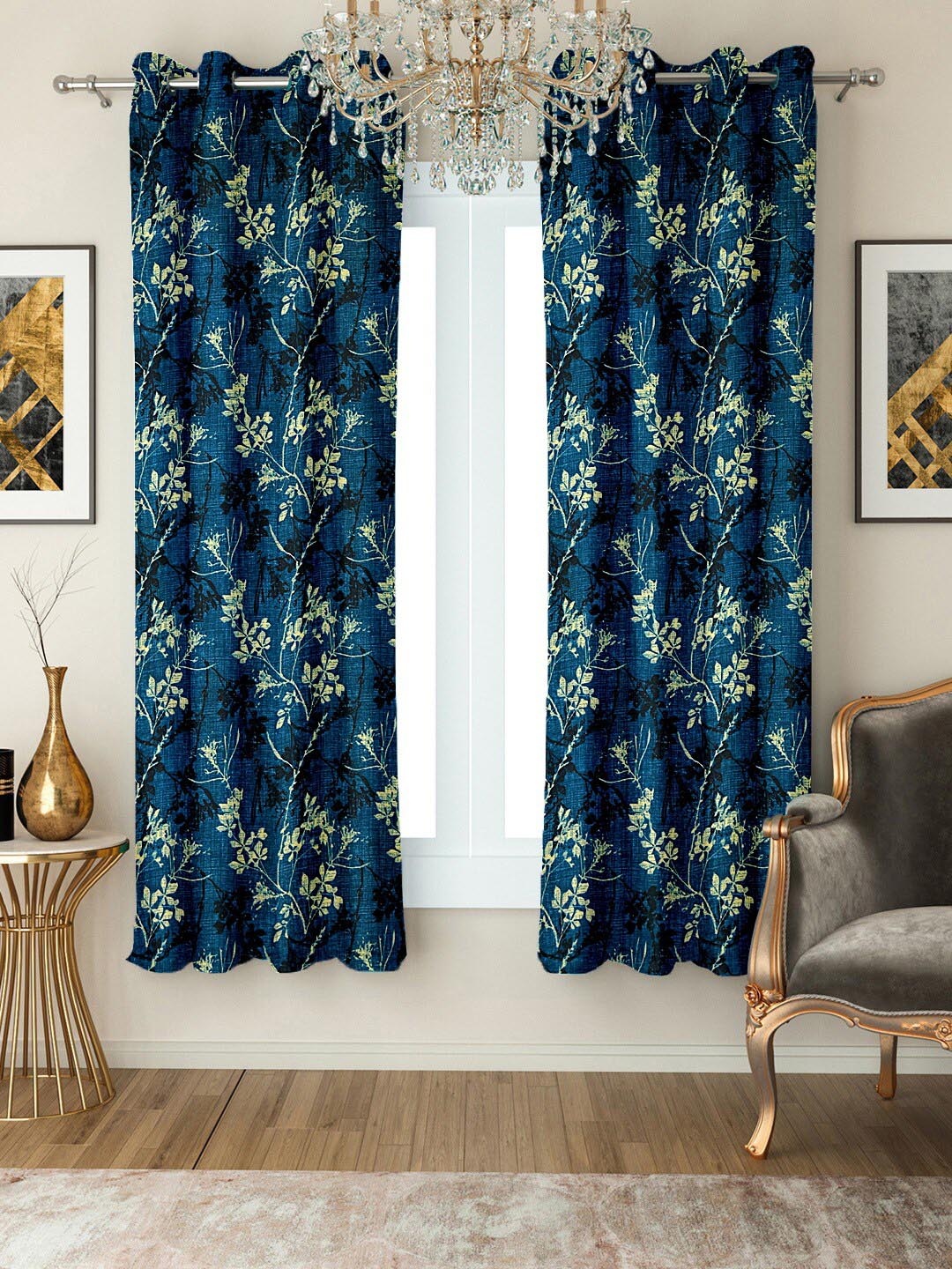 

Cortina Teal & Yellow Set of 2 Floral Printed Window Curtain