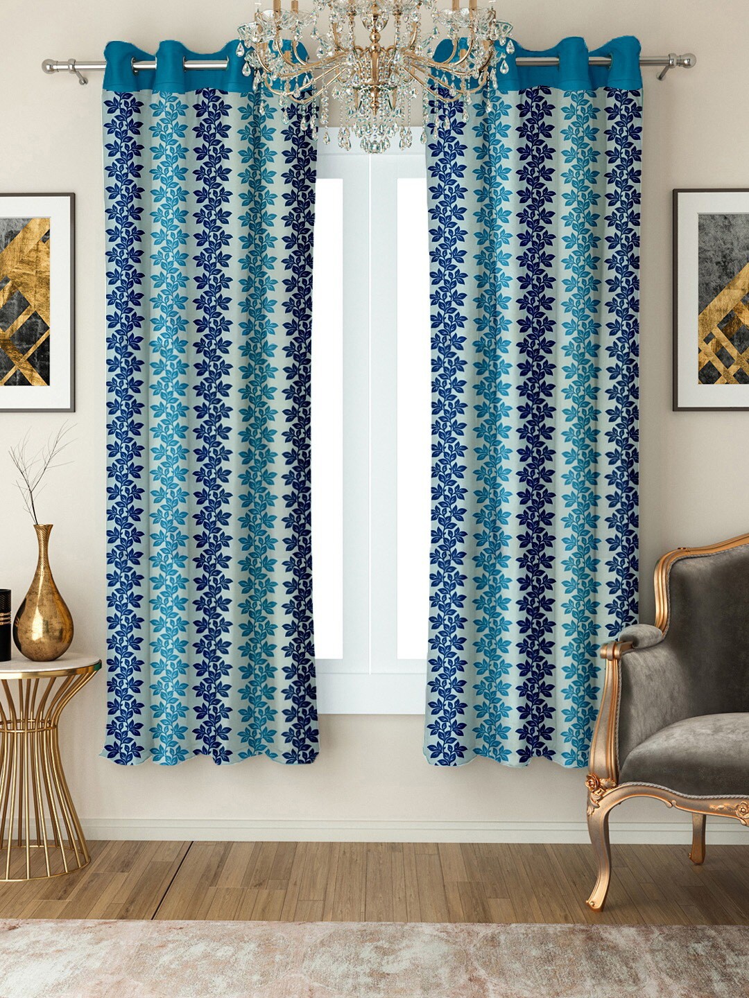 

Cortina Blue & White Set of 2 Floral Window Curtain