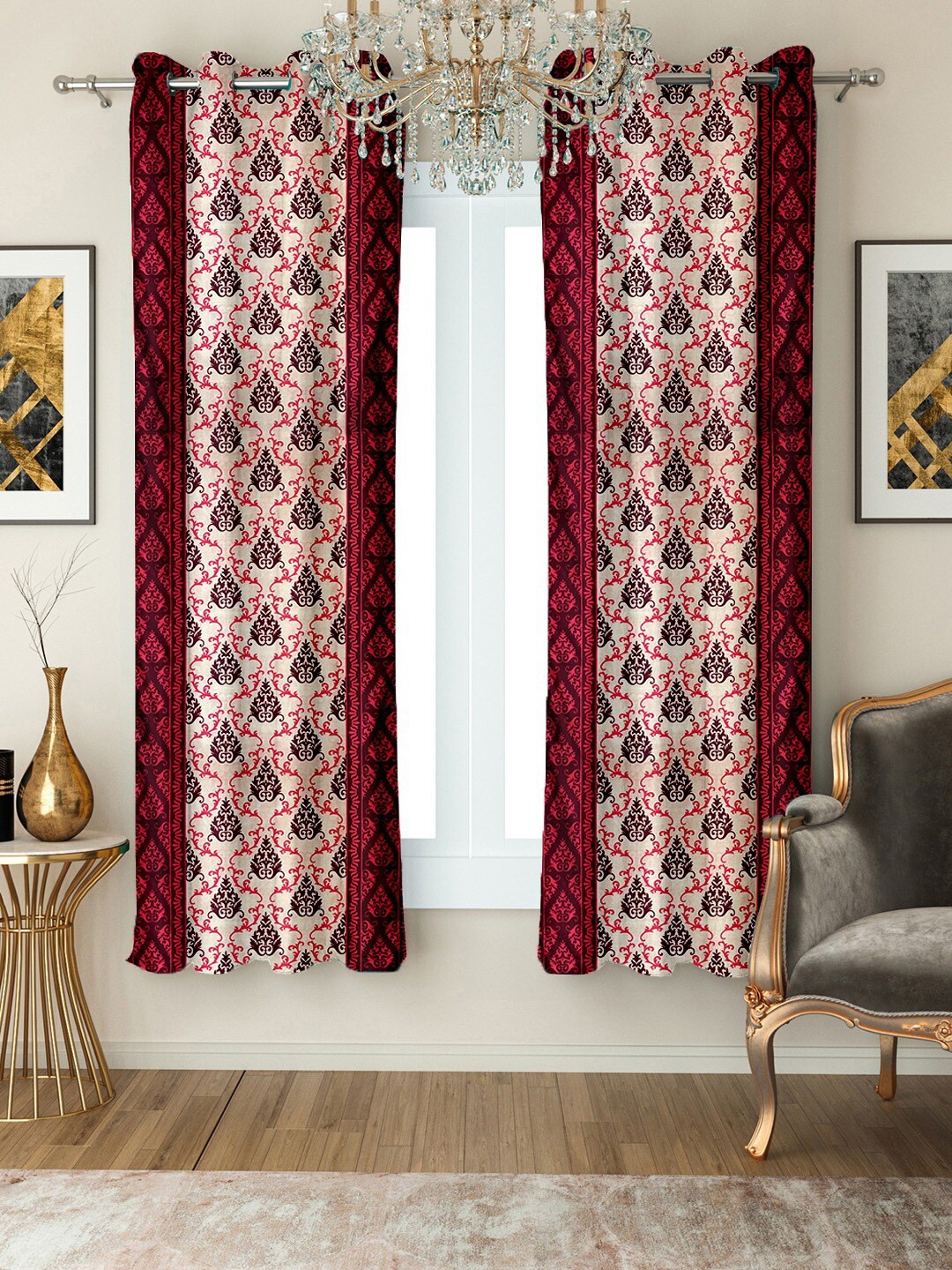 

Cortina Set of 2 Damask Printed Window Curtains, Brown
