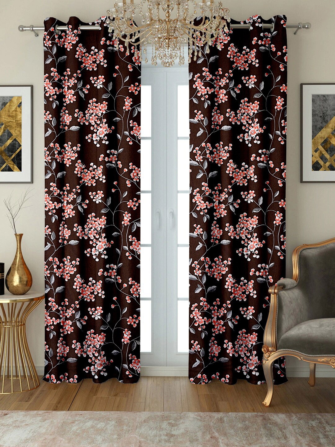 

Cortina Brown & Peach-Coloured Set of 2 Floral Door Curtain