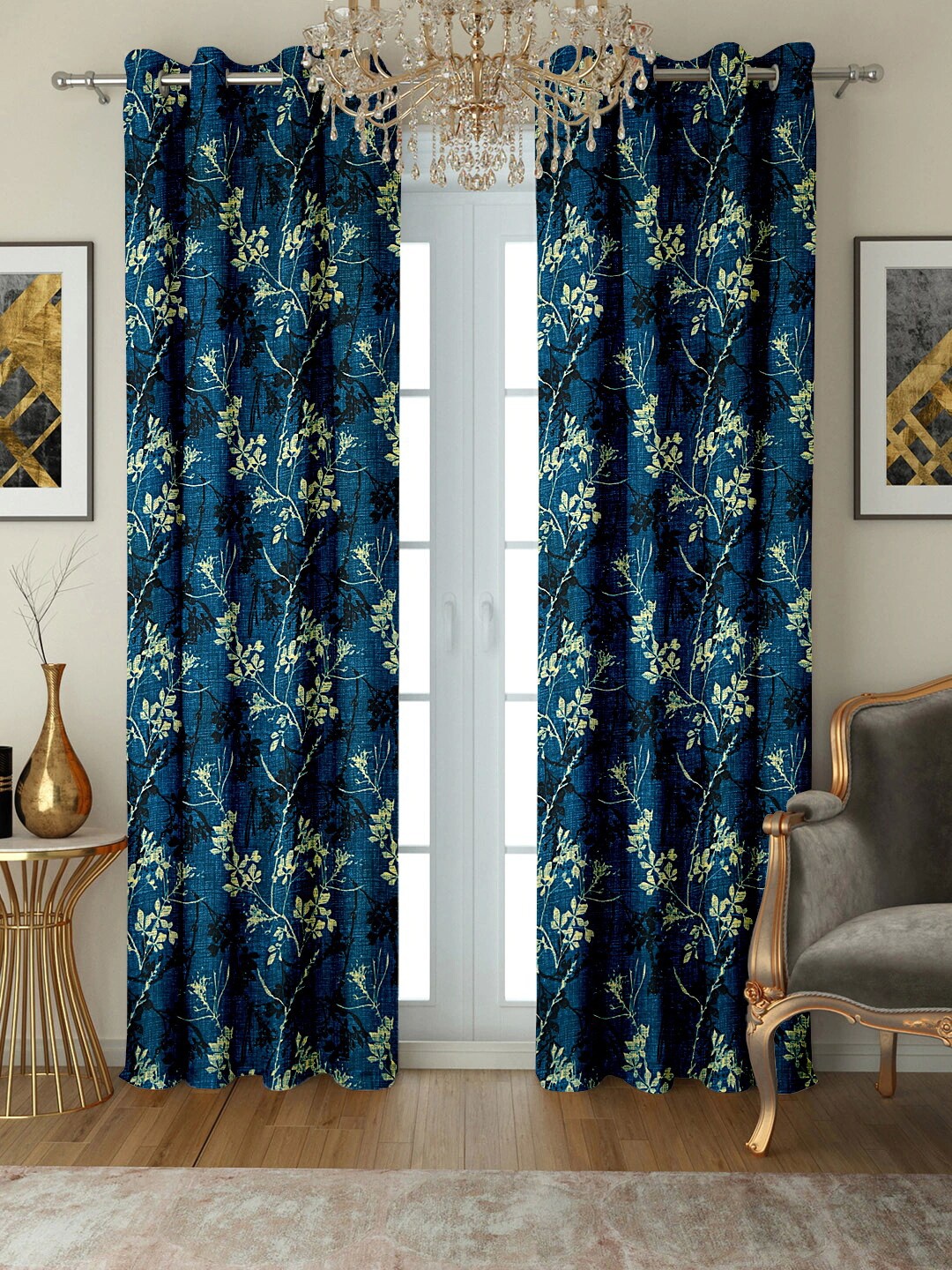 

Cortina Blue & Black Set of 2 Floral Long Door Curtain