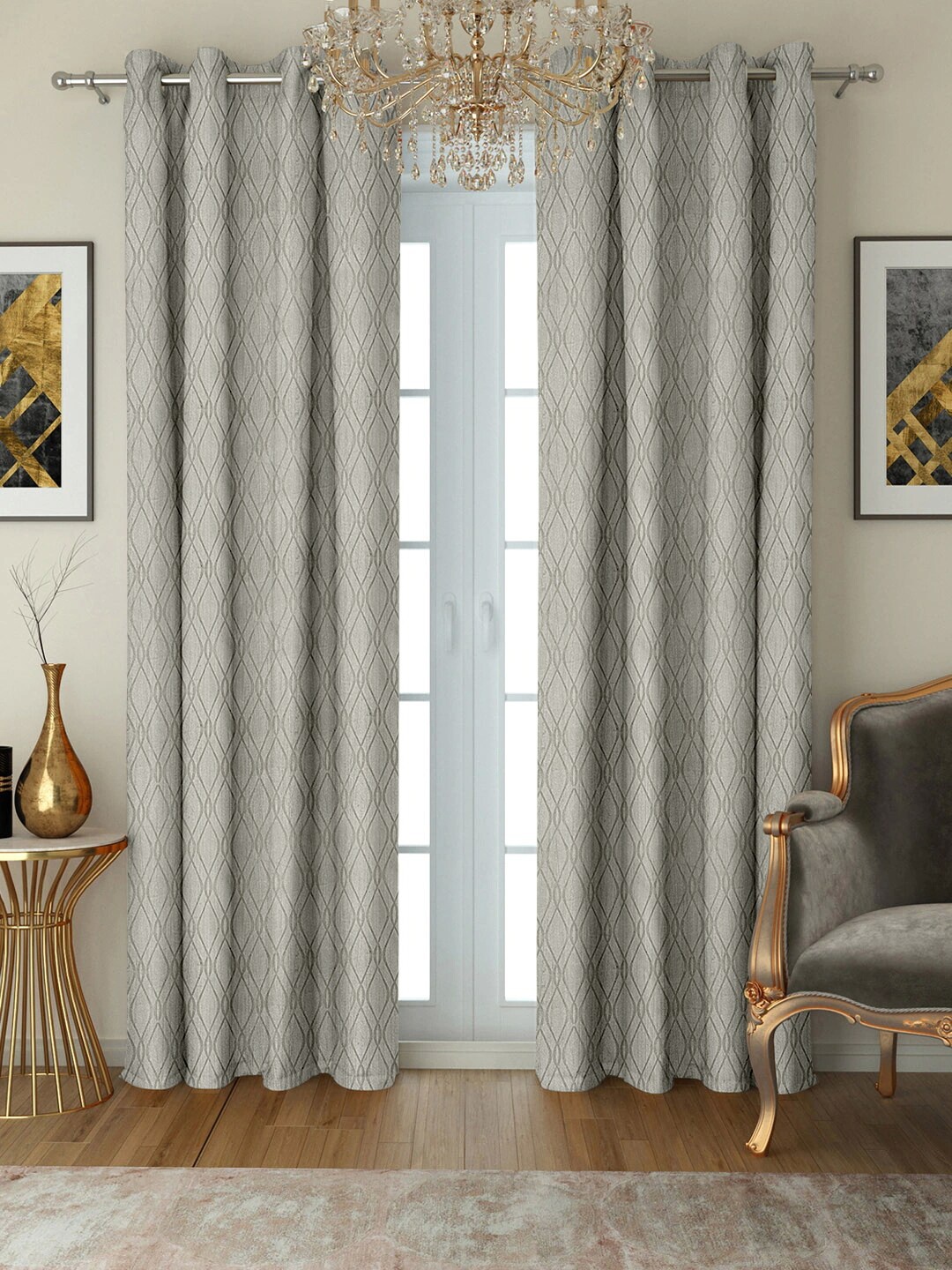

Cortina Set of 2 Abstract Printed Long Door Curtains, Grey