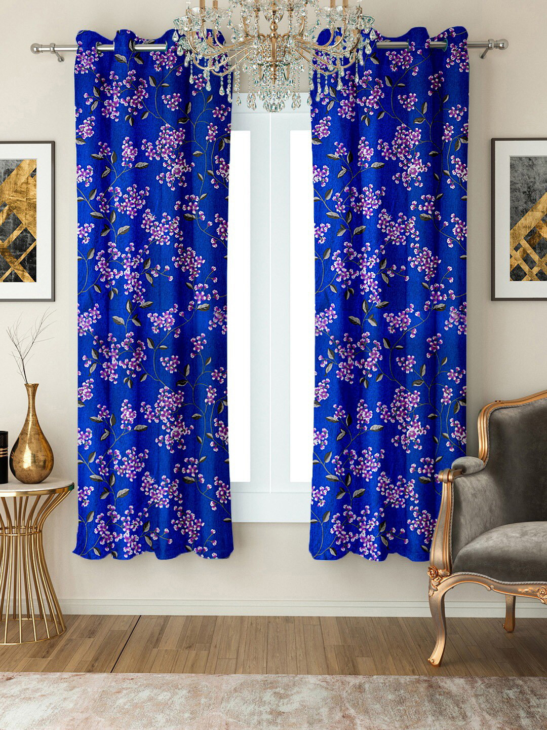 

Cortina Blue & Purple Set of 2 Floral Printed Window Curtain