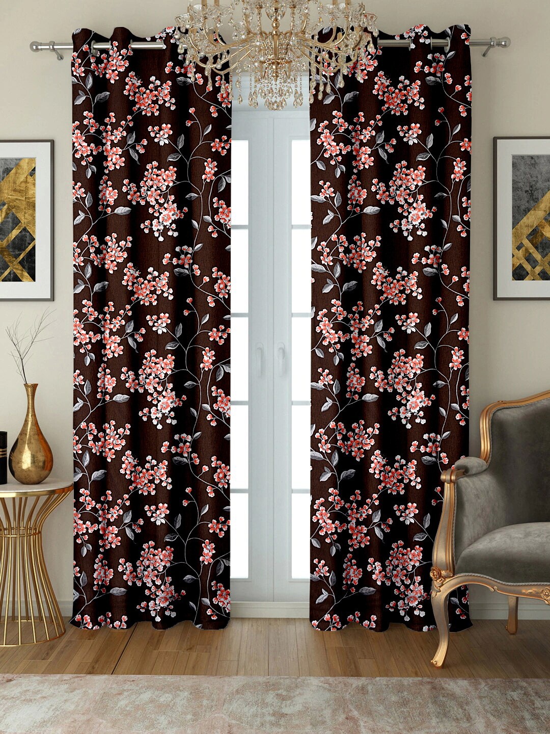 

Cortina Brown & Pink Set of 2 Floral Long Door Curtain
