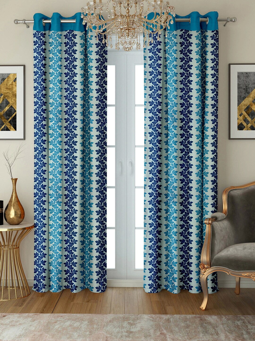 

Cortina White & Blue Set of 2 Floral Door Curtain