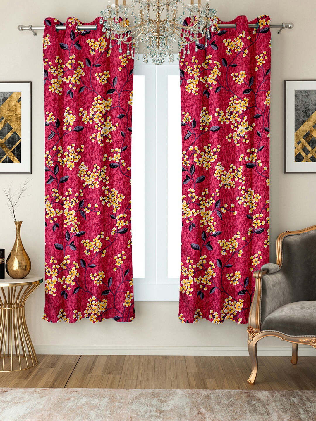 

Cortina Pink & Yellow Set of 2 Floral Window Curtain