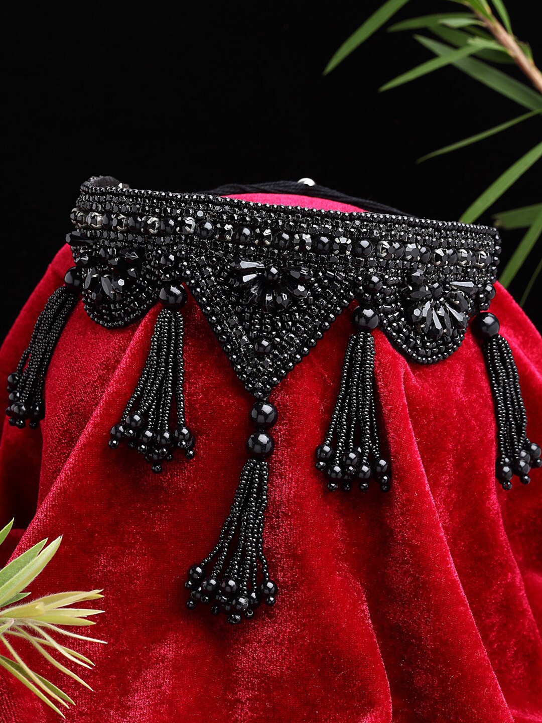 

Moedbuille Black Pearls Beads & CZ Studded Brass Silver-Plated Choker Necklace