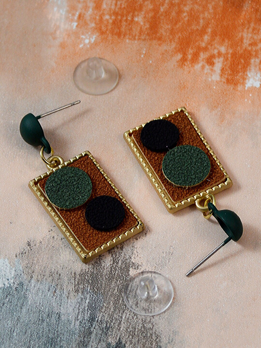 

SARAH Green Geometric Drop Earrings