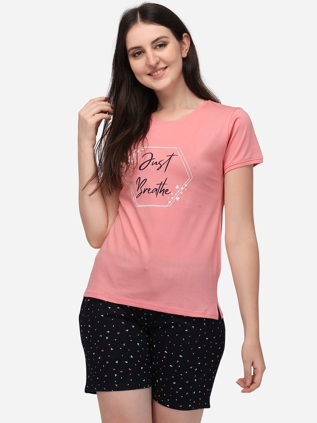 

Lenissa Women Coral & Navy Blue Printed Night suit
