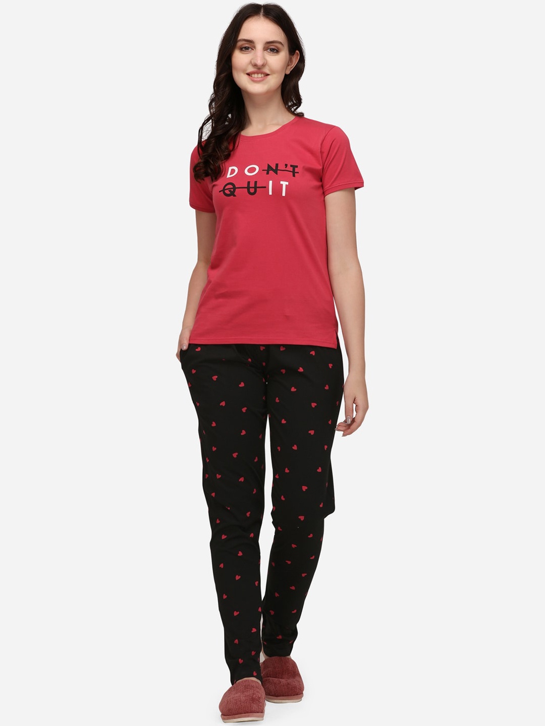 

Lenissa Women Red & Black Cotton Printed Night suit