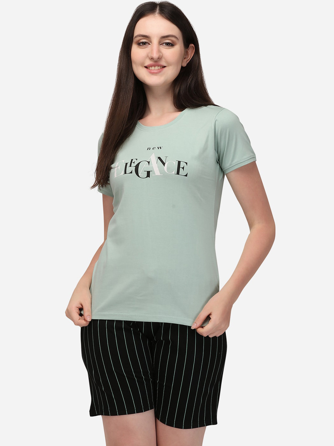 

Lenissa Women Sea Green & Black Printed Short Night suit