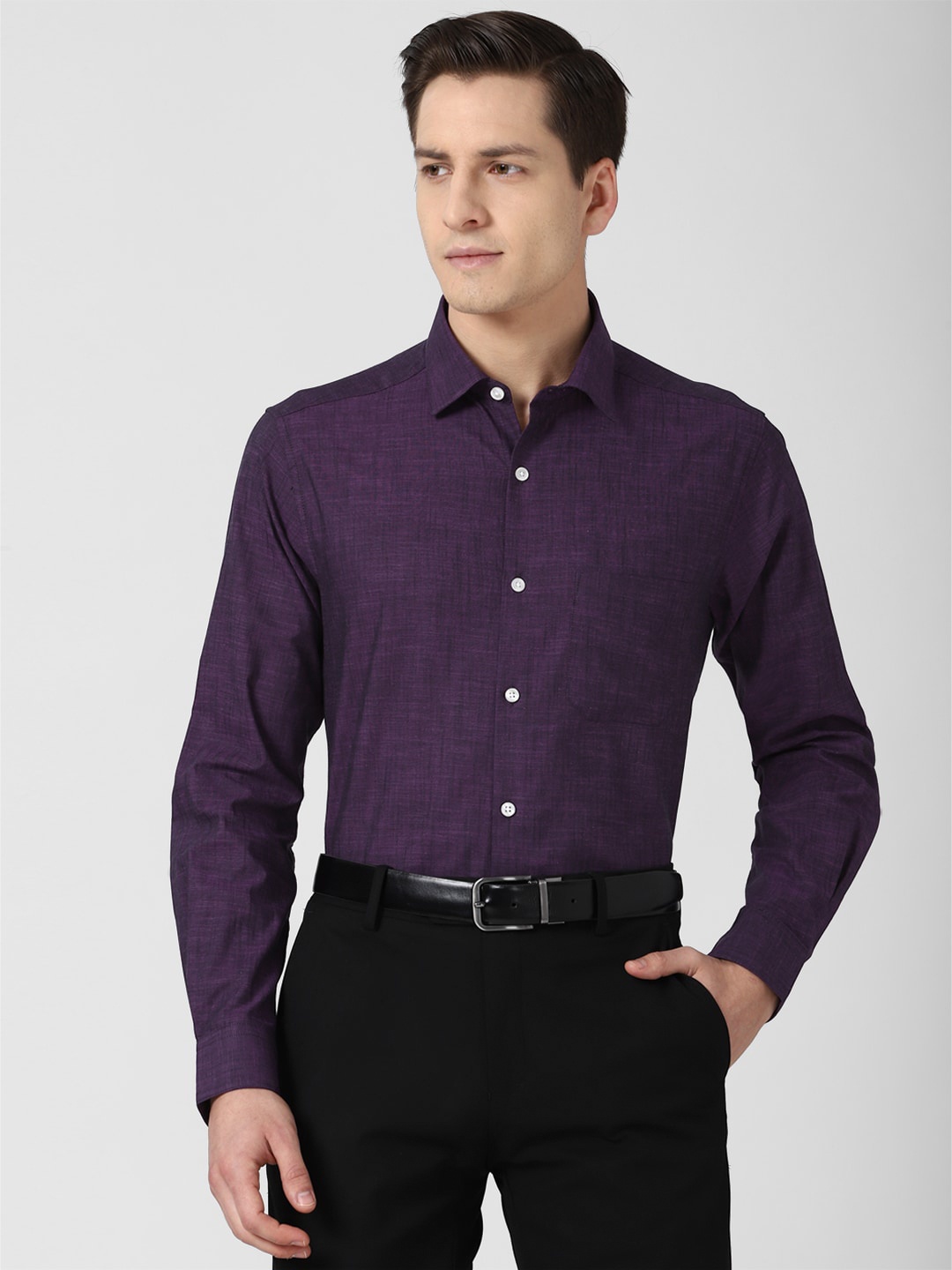 

Peter England Men Purple Solid Regular-Fit Pure Cotton Formal Shirt