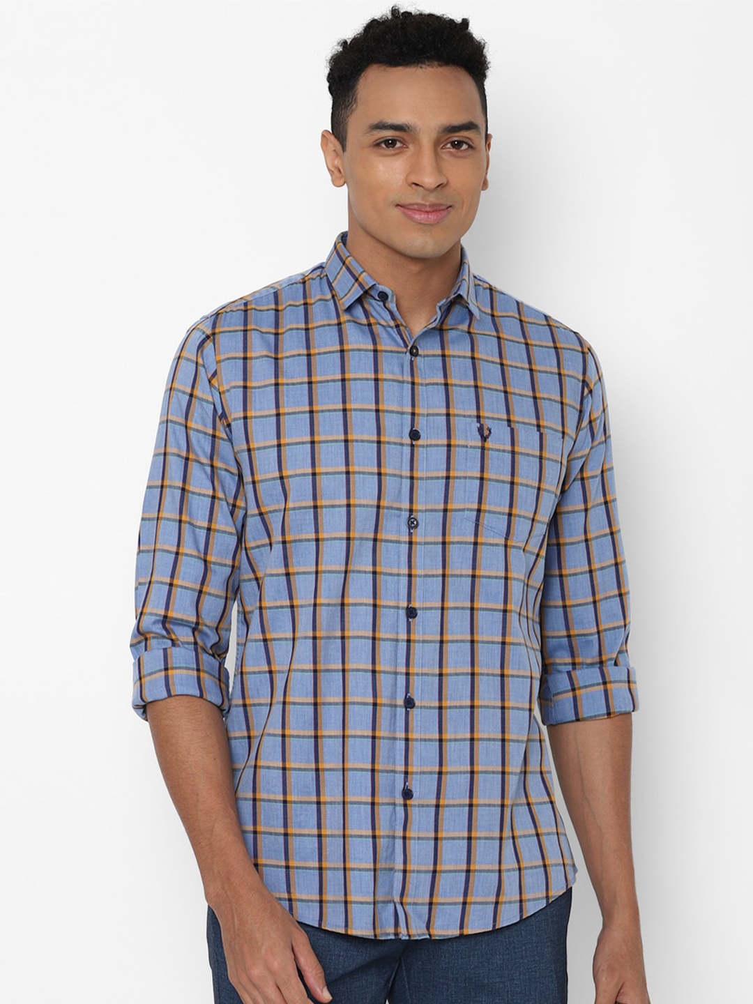 

Allen Solly Men Blue Slim Fit Tartan Checks Checked Pure Cotton Casual Shirt