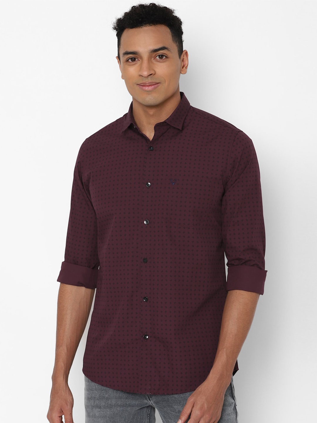 

Allen Solly Men Maroon Slim Fit Printed Pure Cotton Casual Shirt