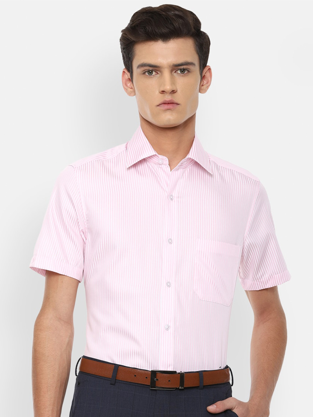 

Louis Philippe Men Pink Striped Pure Cotton Formal Shirt
