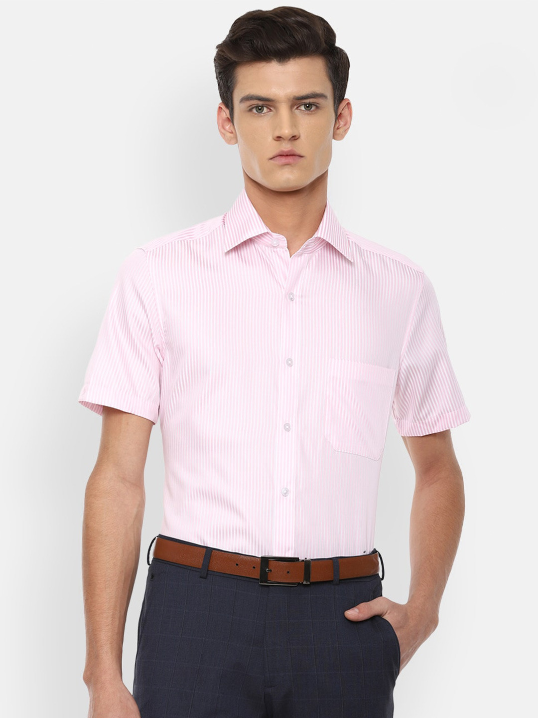 

Louis Philippe Men Pink Cotton Striped Formal Shirt