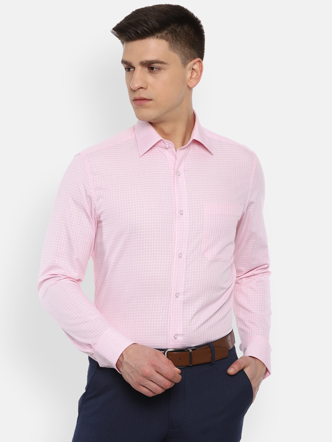 

Louis Philippe Men Pink Checked Regular Fit Pure Cotton Formal Shirt