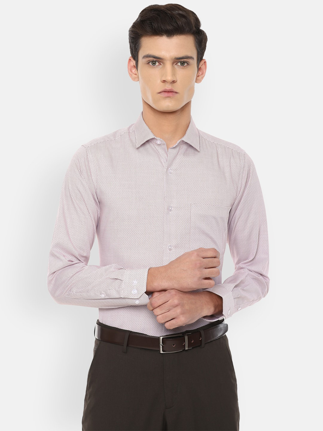 

Louis Philippe Men Mauve Slim Fit Micro Checks Checked Pure Cotton Formal Shirt