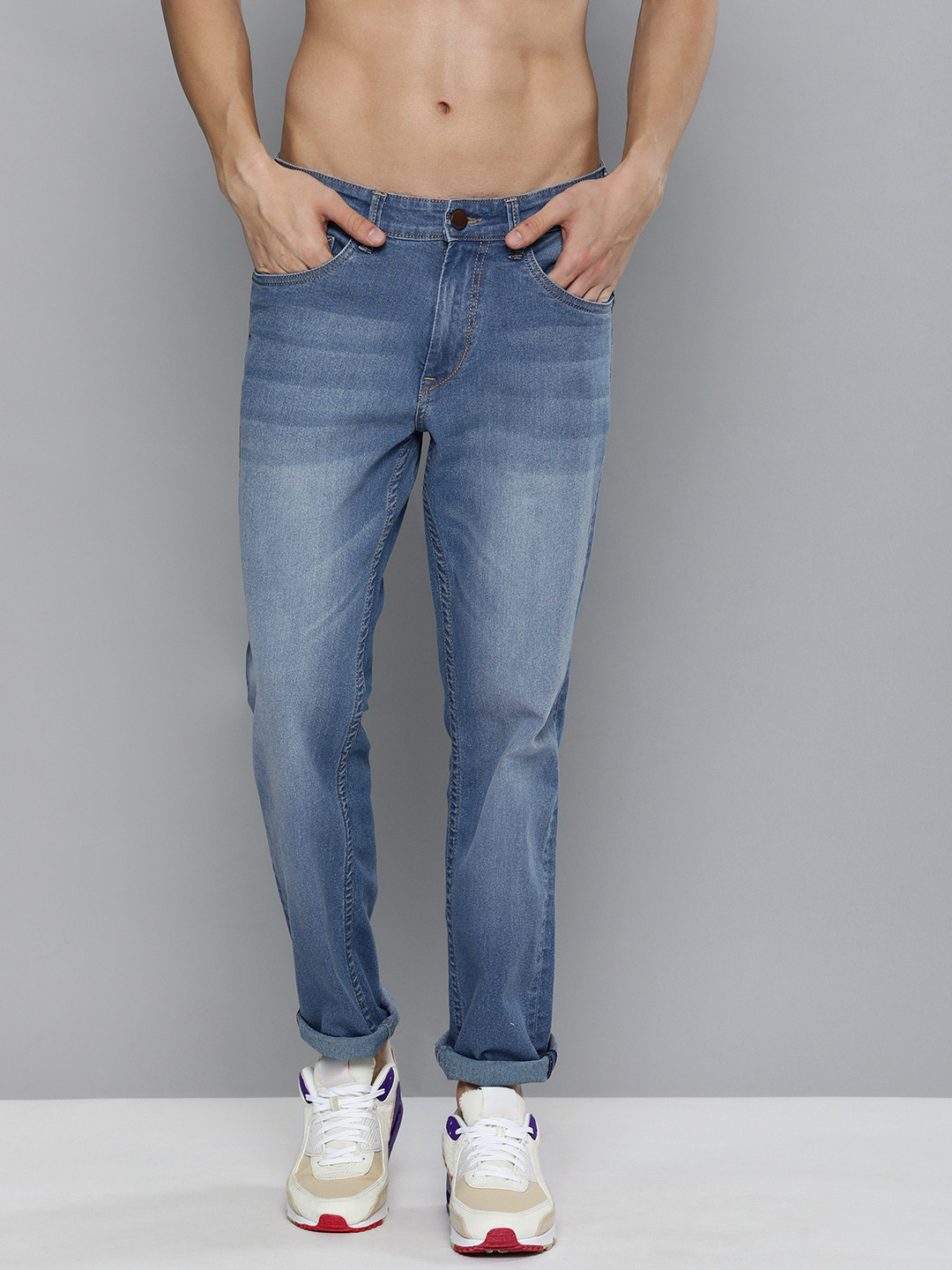 

HERE&NOW Men Blue Slim Fit Mid-Rise Light Fade Jeans