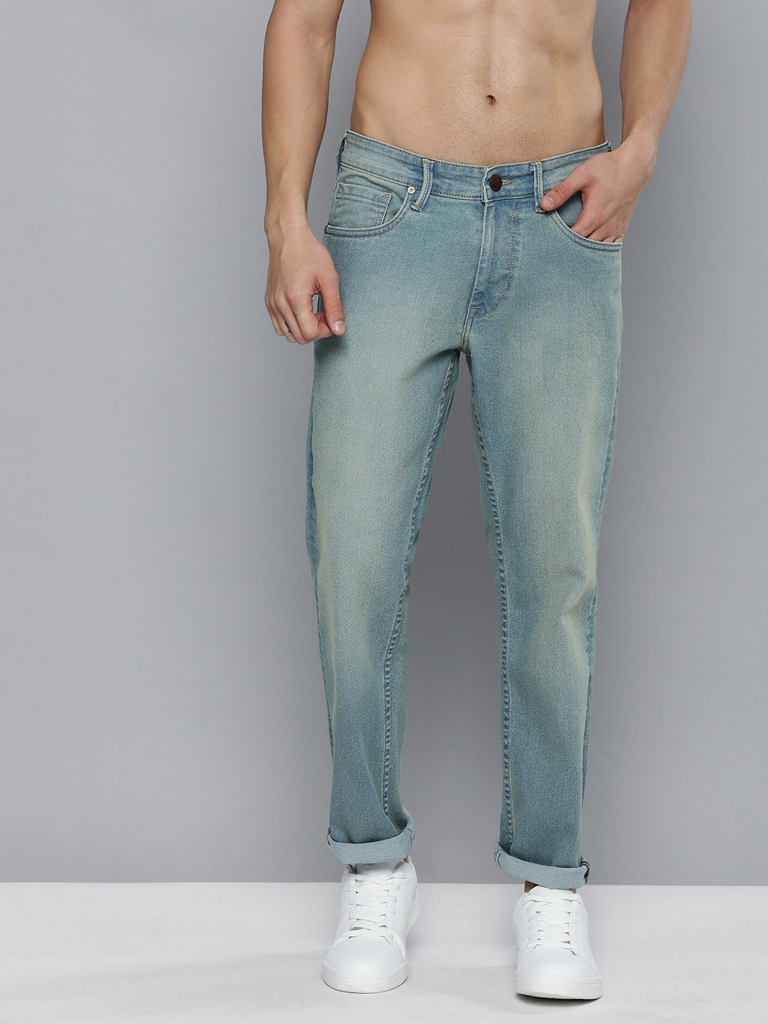 

HERE&NOW Men Blue Slim Fit Mid-Rise Heavy Fade Stretchable Jeans