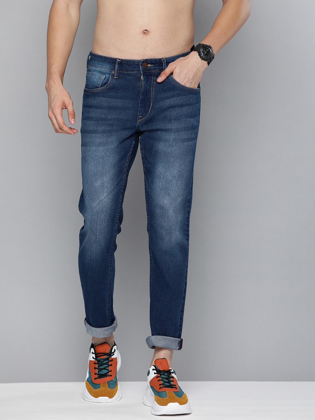 

HERE&NOW Men Blue Light Fade Stretchable Jeans