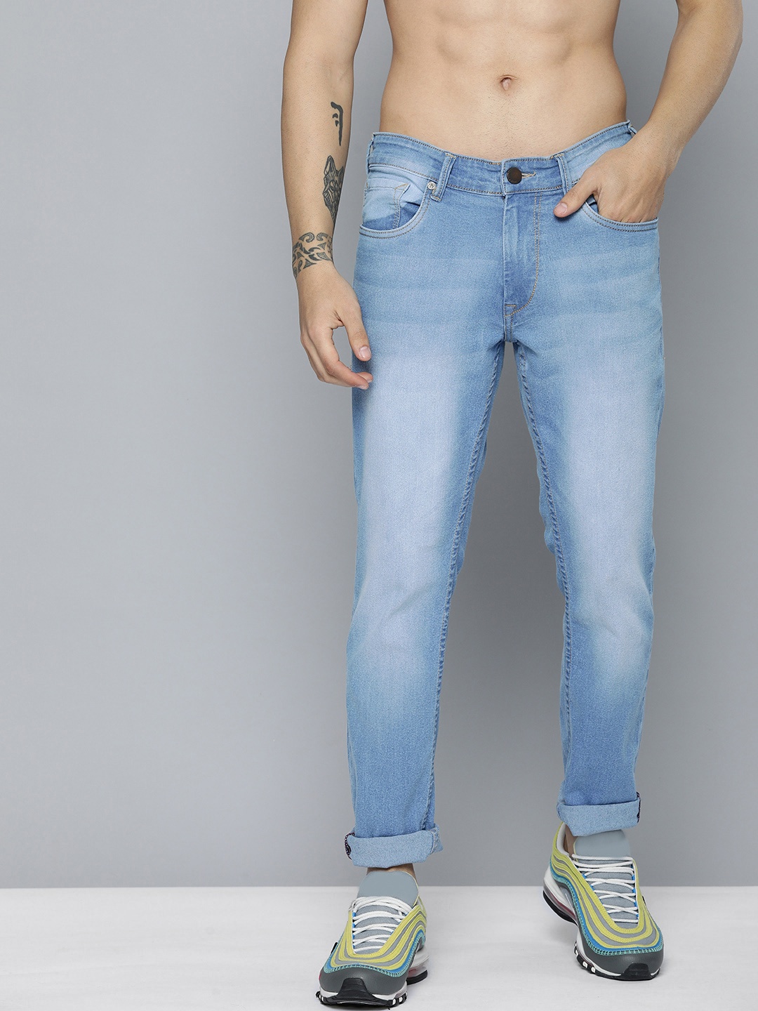 

HERE&NOW Men Indigo Slim Fit Light Fade Stretchable Casual Jeans, Blue