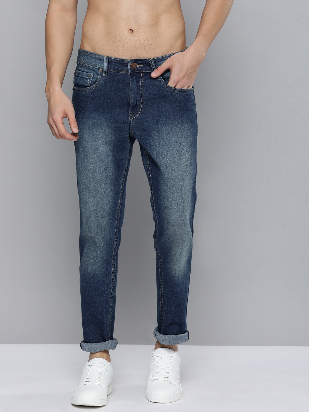 

HERE&NOW Men Blue Regular Fit Mid-Rise Heavy Fade Stretchable Jeans