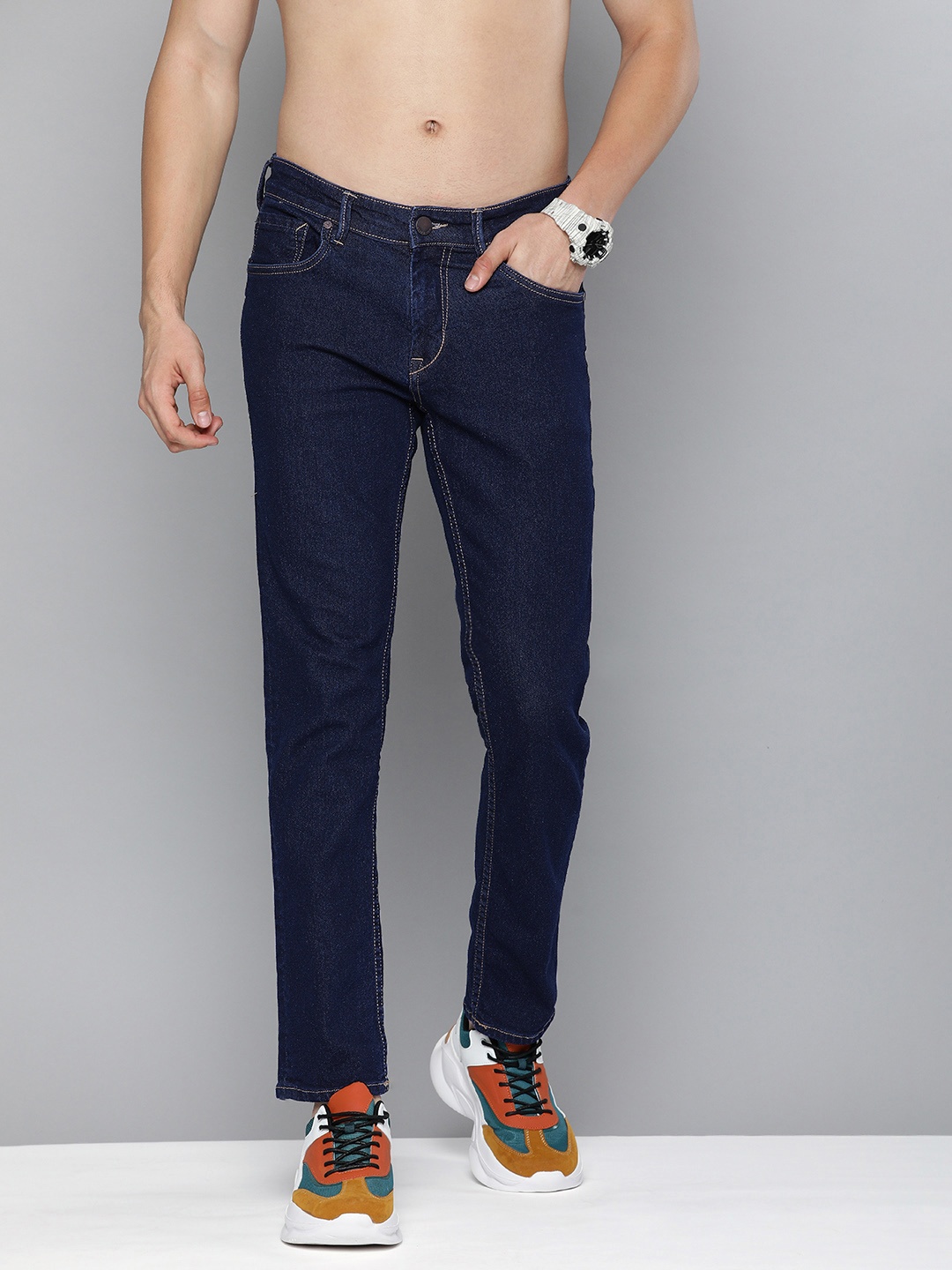 

HERE&NOW Men Navy Blue Straight Fit Stretchable Jeans
