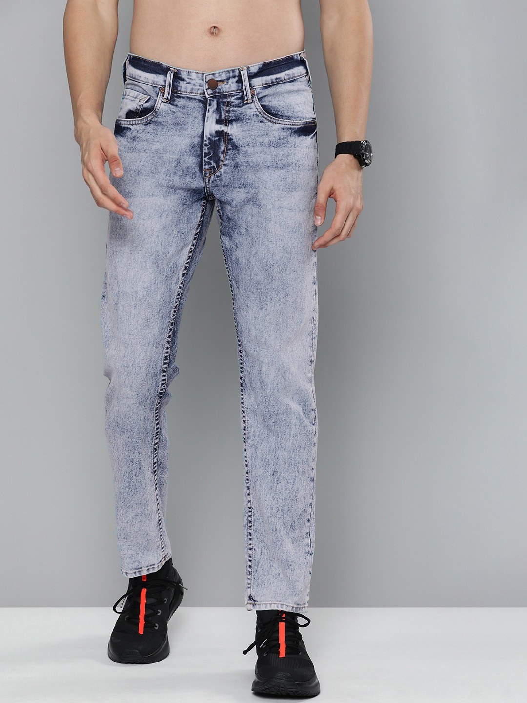 

HERE&NOW Men Indigo Light Shade Heavy Fade Stretchable Casual Jeans, Blue