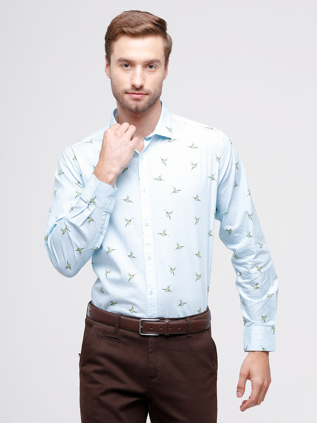 

CROYDON Men Blue Printed Regular Fit Semiformal Shirt