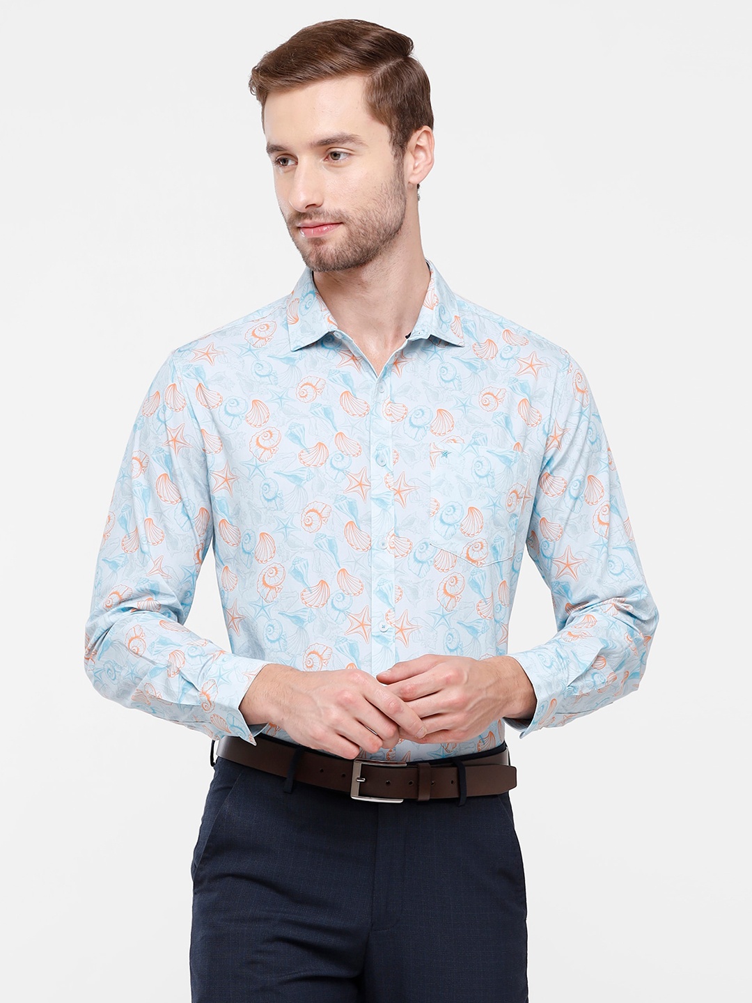 

CROYDON Men Blue Printed Regular Fit Semiformal Shirt