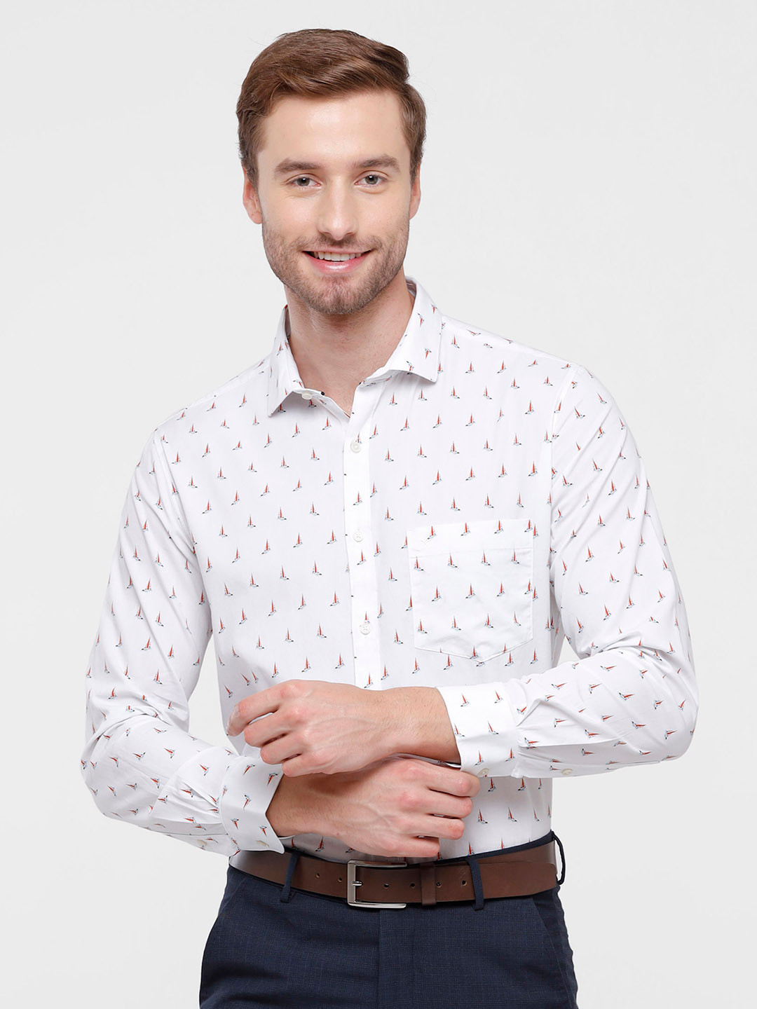 

CROYDON Men White Printed Formal Shirt