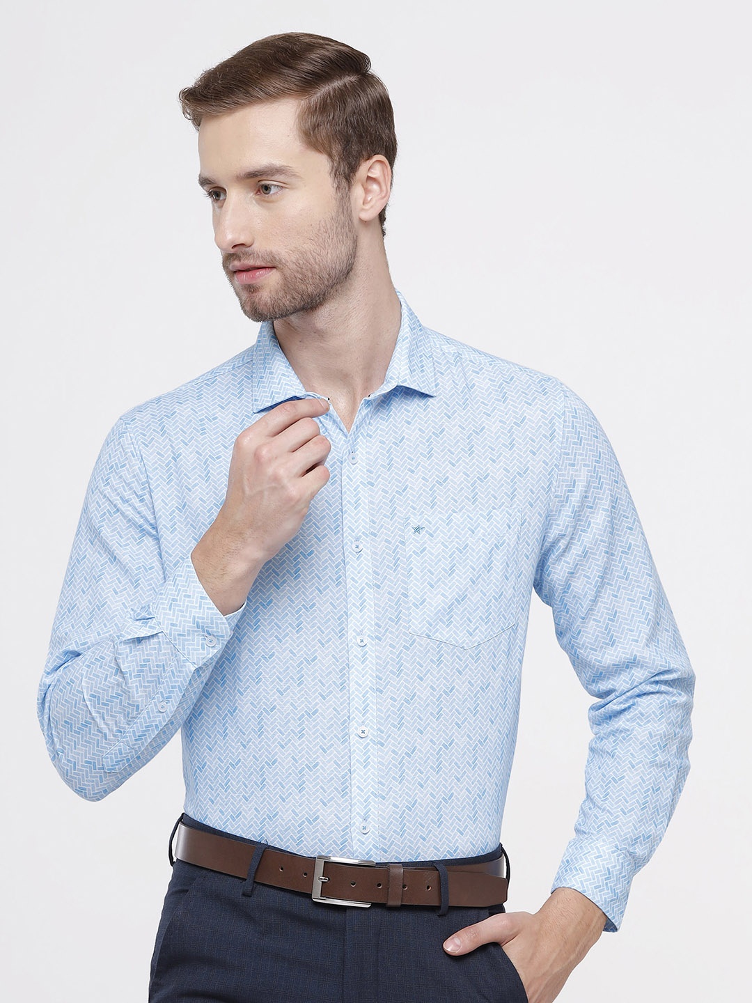

CROYDON Men Blue Printed Regular Fit Semiformal Shirt