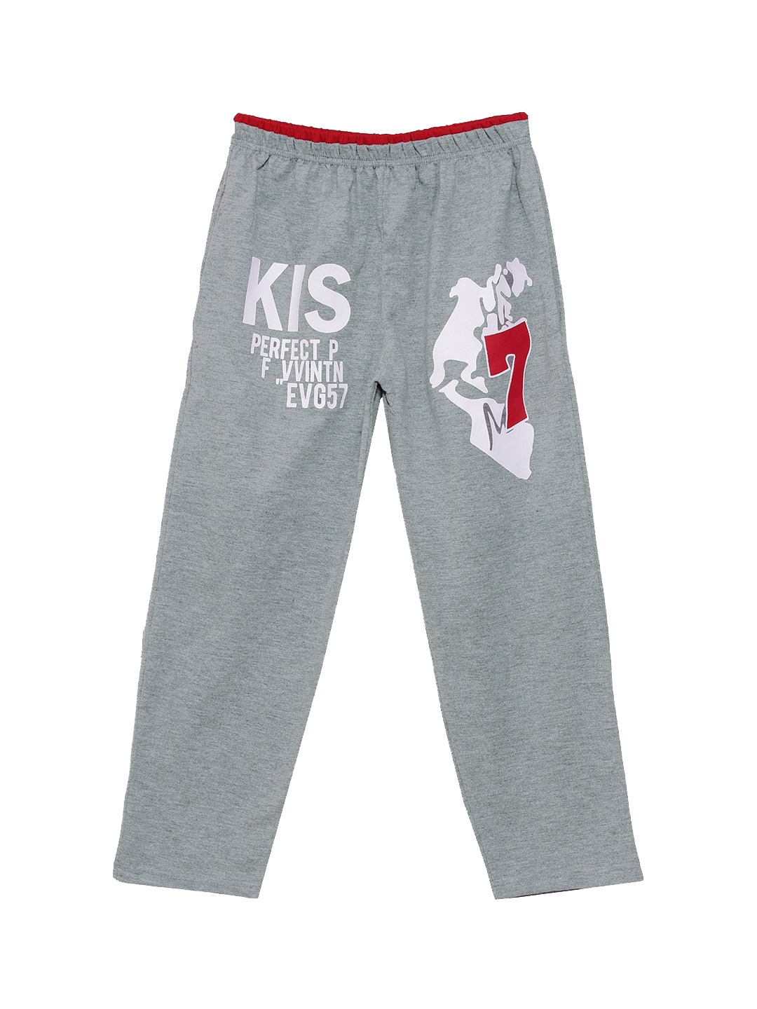 

Fashionable Boys Grey Melange & White Printed Pure Cotton Track Pants