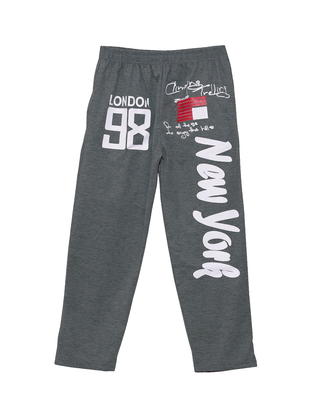

Fashionable Boys Charcoal Grey & White Printed Track Pants