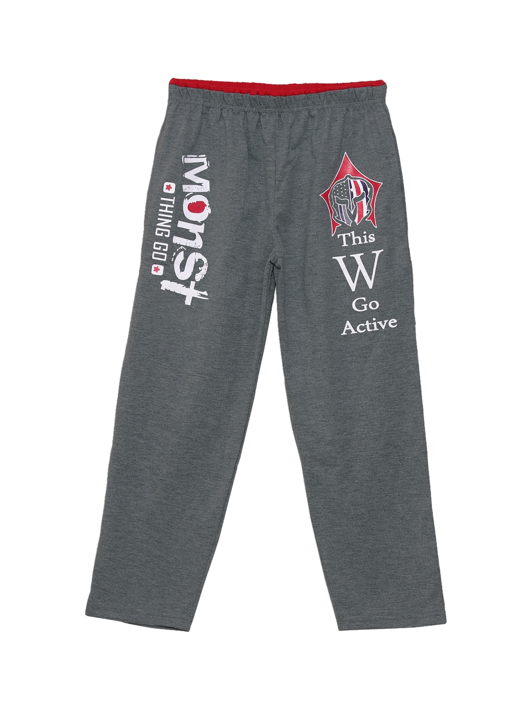

Fashionable Boys Charcoal Grey Printed Pure Cotton Track Pants