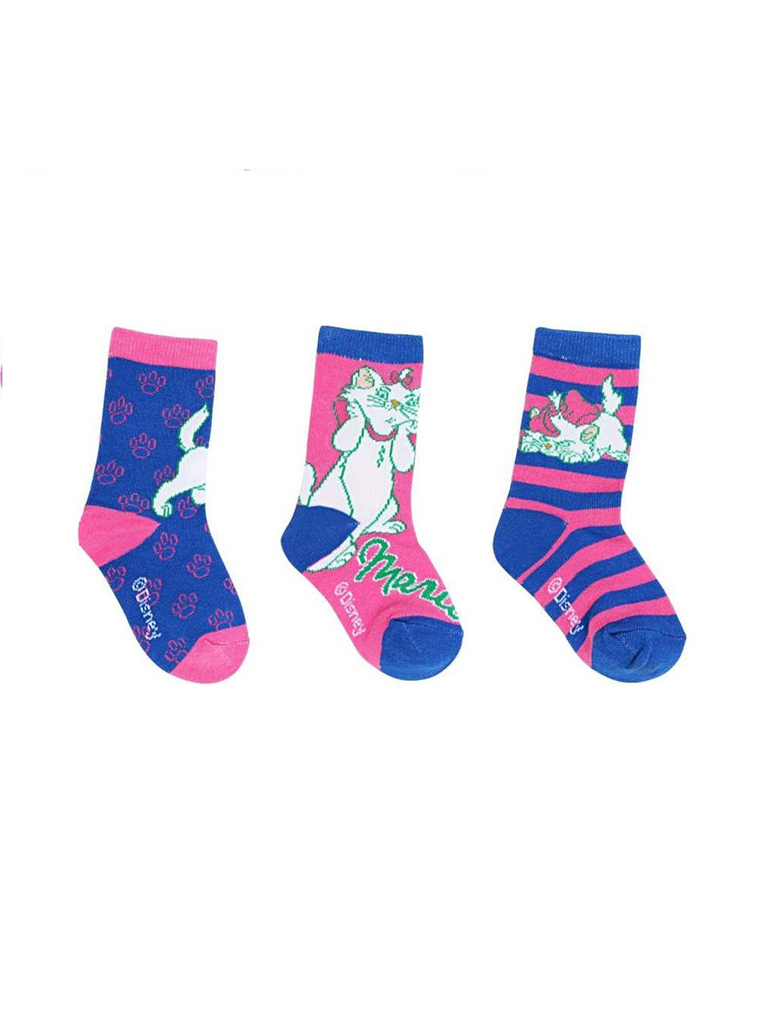 

Disney Pack of 3 Girls Pink & Blue Marie Patterned Calf Length Socks