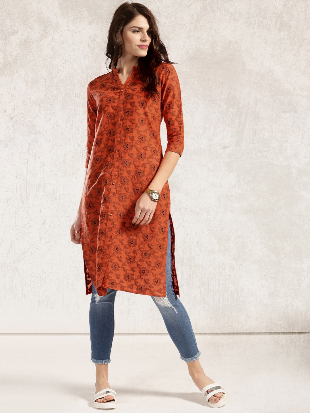 

Anouk Women Orange Printed A-Line Kurta