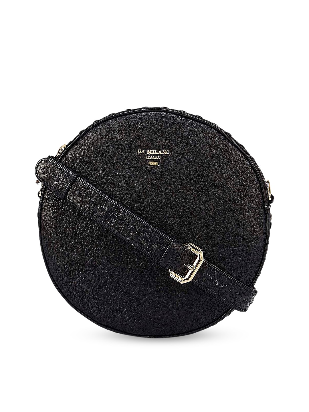 

Da Milano Women Black Textured Leather Structured Sling Bag