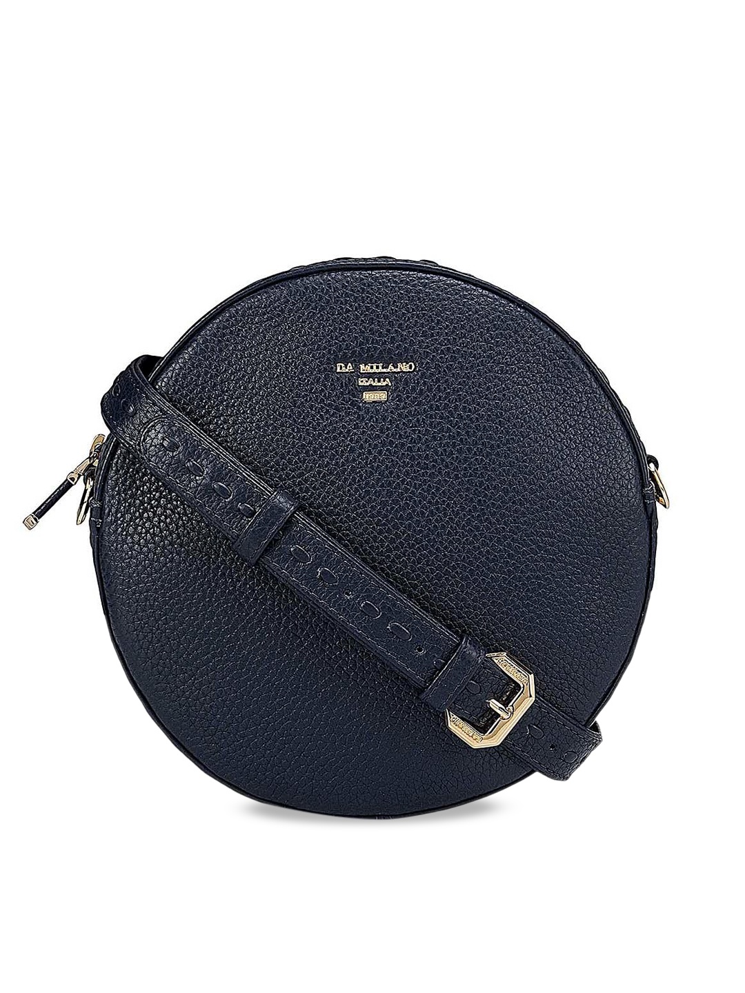 

Da Milano Navy Blue Leather Circular Sling Bag