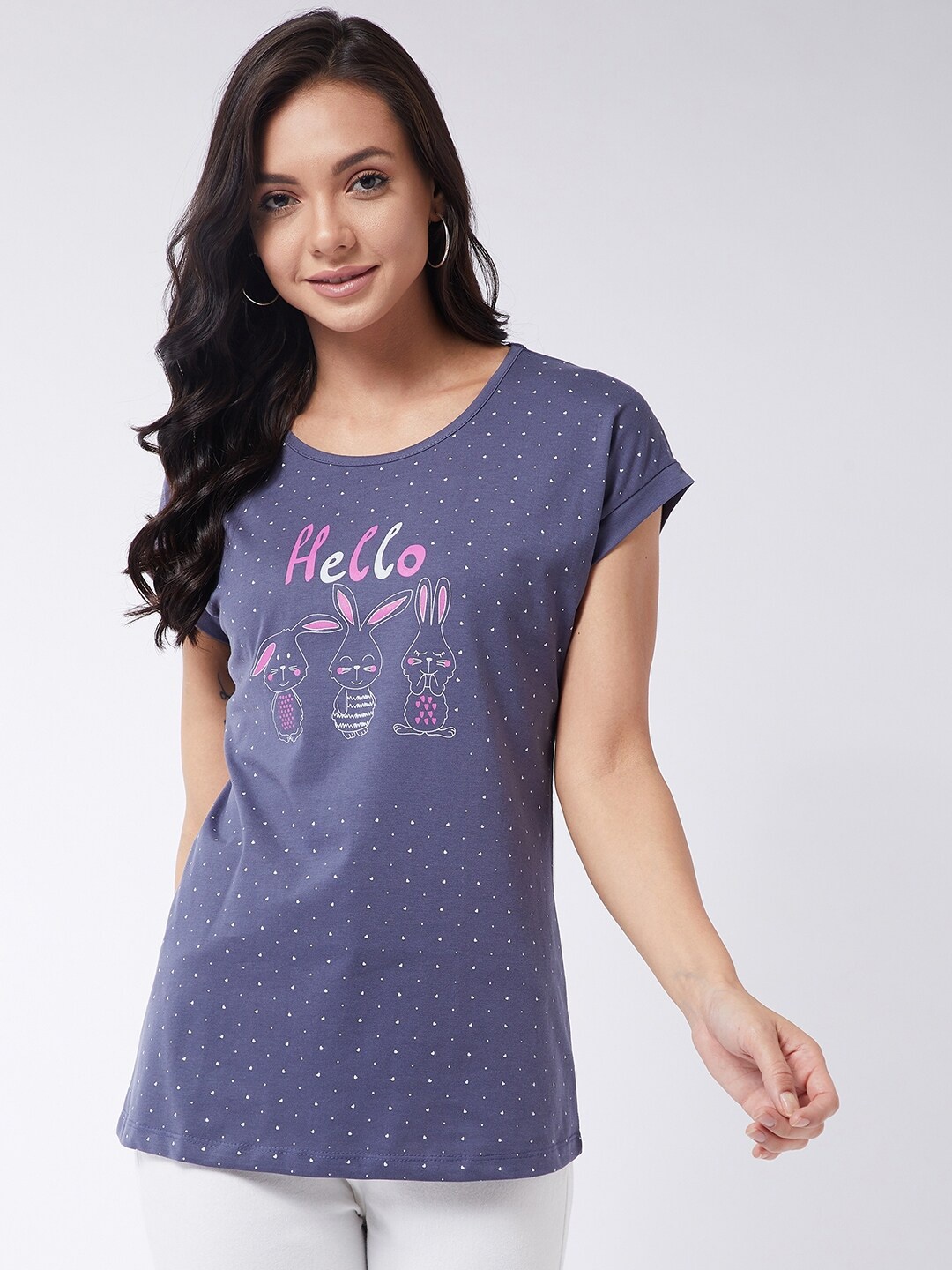 

Modeve Woman Navy Blue Typography Printed T-shirt