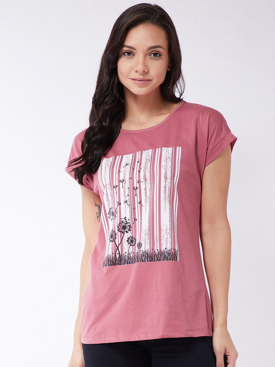 

Modeve Women Rose Printed Extended Sleeves T-shirt